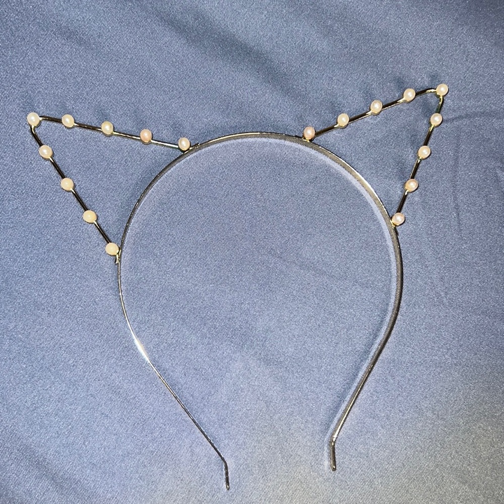 Gold Metal Cat Ears Headband with Pearl Details